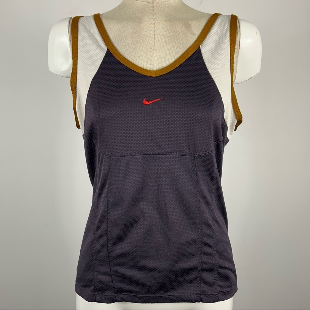 Nike Vintage Style Mesh Tank Top Black White Gold Trim M